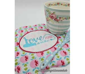 Stickdatei ITH - LOVE is in the HAIR - Tasche & MugRug & Anhänger